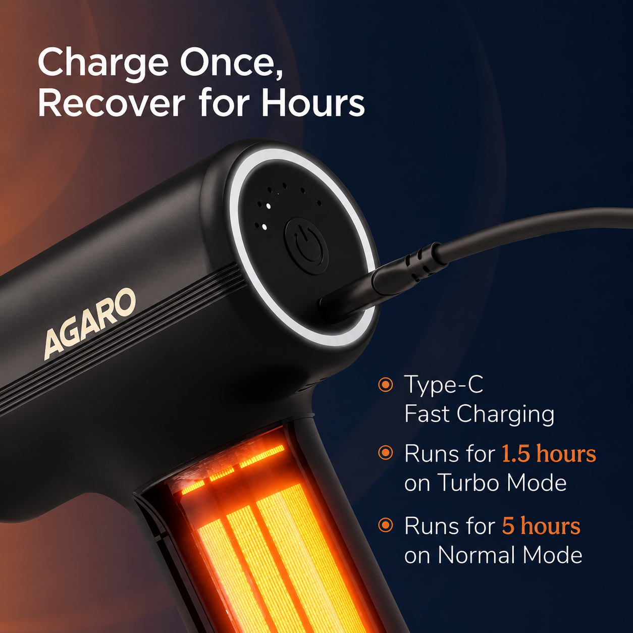 Agaro Charge Go Massage Gun Body Massager for Pain Relief 4 Heads